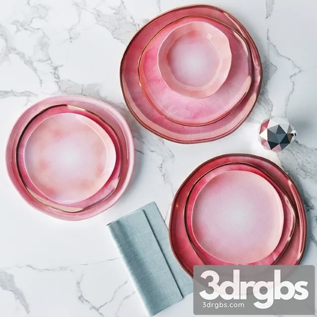 Set Of Plates In A Pink Glaze Irregular Shape 3D Model Download