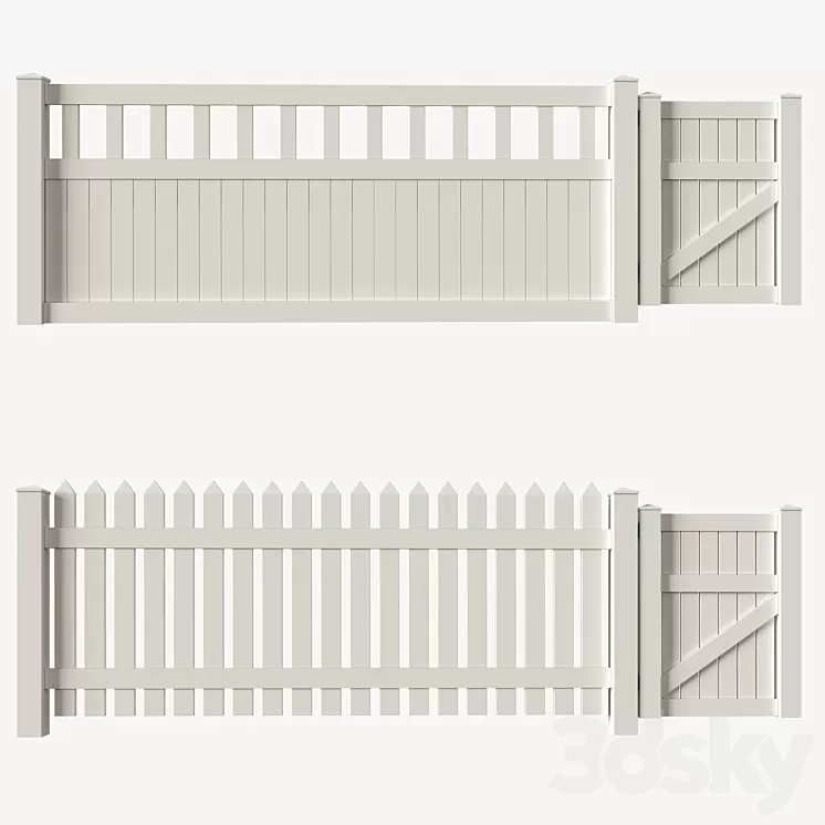 Set of PVC fences + wicket 3D Model