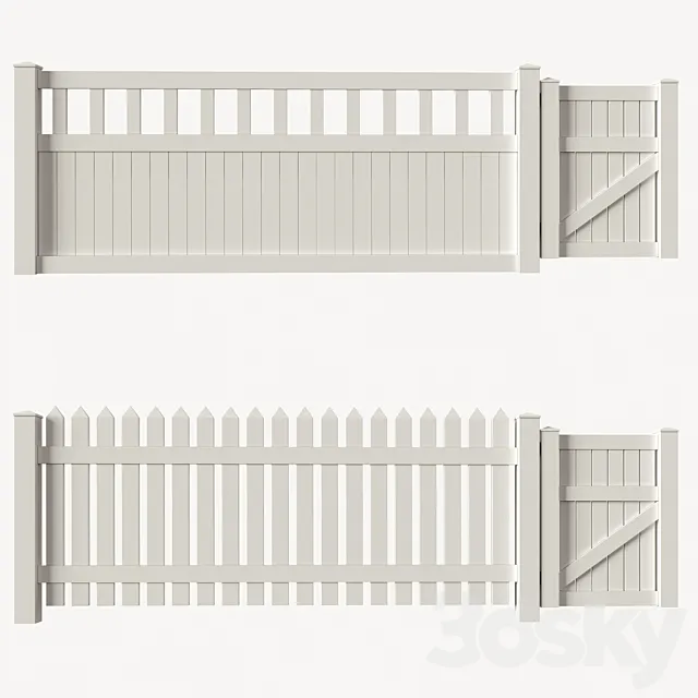 Set of PVC fences + wicket 3DModel Set of PVC fences + wicket 3DModel