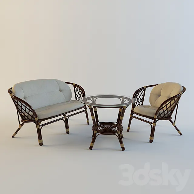 Set of rattan furniture 3D Model Set of rattan furniture 3D Model