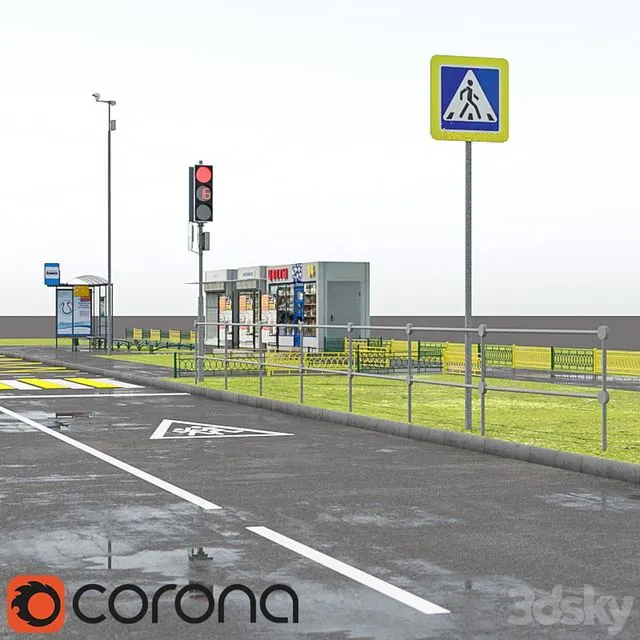 Set of road elements blagoustvoystva 3D Model Set of road elements blagoustvoystva 3D Model