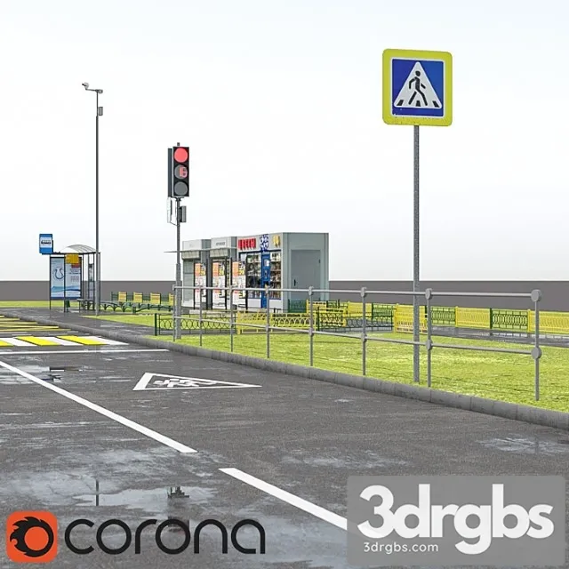 Set of Road Elements Blagoustvoystva 3D Model Download