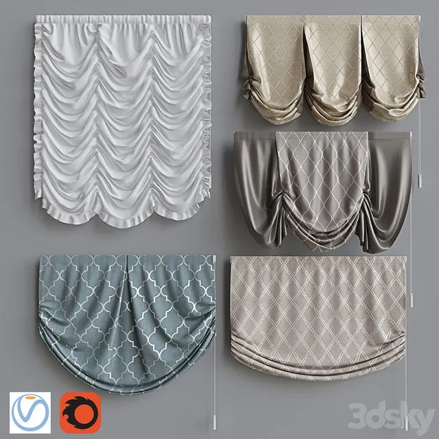 Set of Roman Curtains 4 3D Model Set of Roman Curtains 4 3D Model