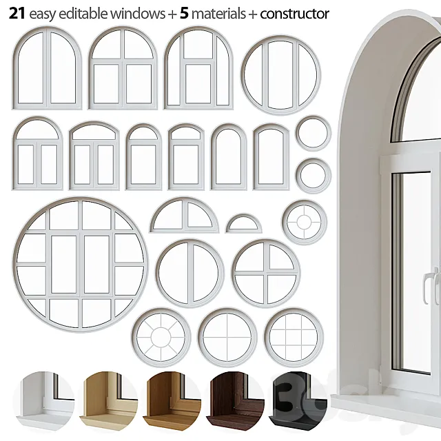 Set of round and arched windows 3DModel
