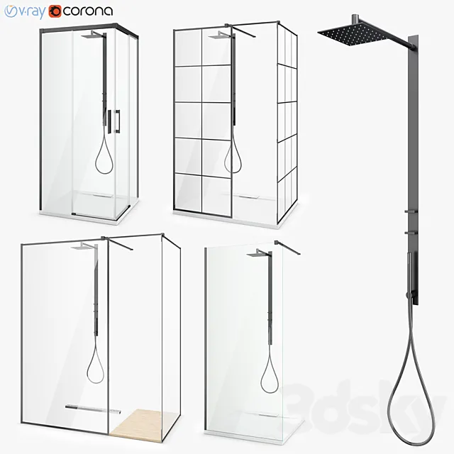 Set of shower cabins Radaway set 46 3DModel Set of shower cabins Radaway set 46 3DModel