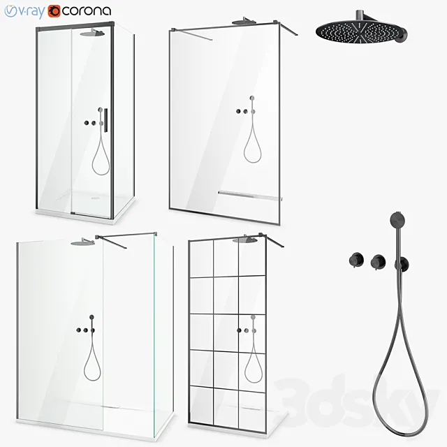 Set of shower cabins Radaway set 47 3D Model Set of shower cabins Radaway set 47 3D Model