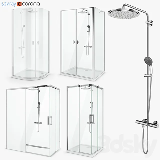Set of shower cabins Radaway set 50 3D Model Set of shower cabins Radaway set 50 3D Model