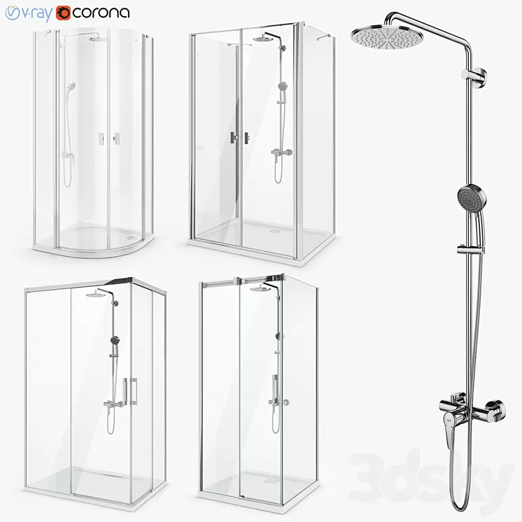 Set of shower cabins Radaway set 51 3D Model Set of shower cabins Radaway set 51 3D Model