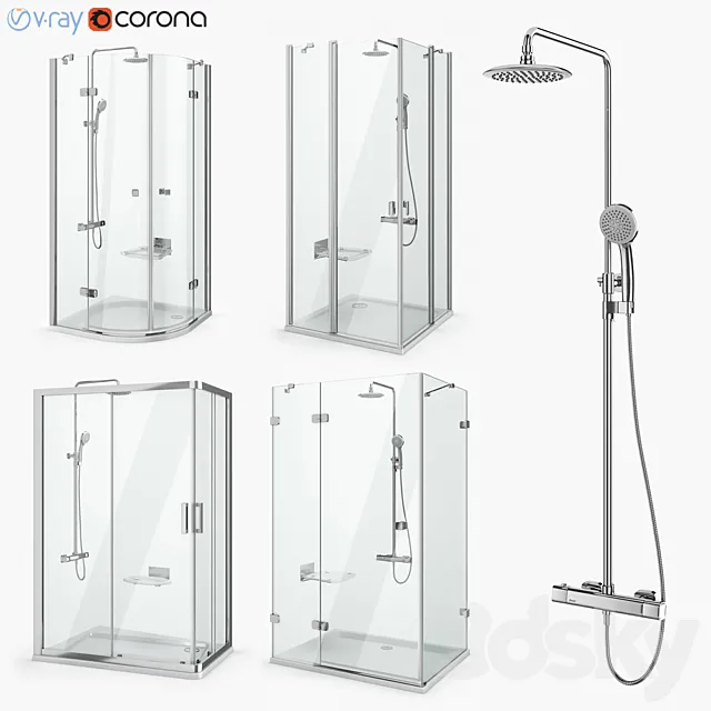 Set of shower cabins Ravak set 18 3DModel Set of shower cabins Ravak set 18 3DModel