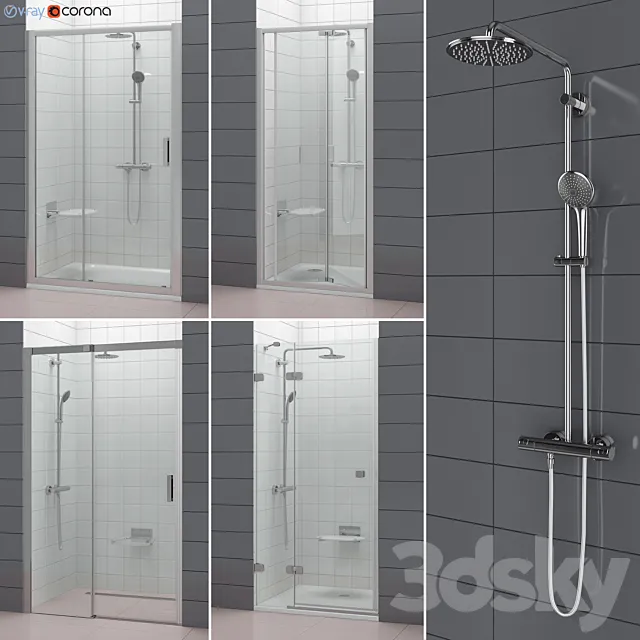 Set of shower doors RAVAK set 52 3D Model Set of shower doors RAVAK set 52 3D Model