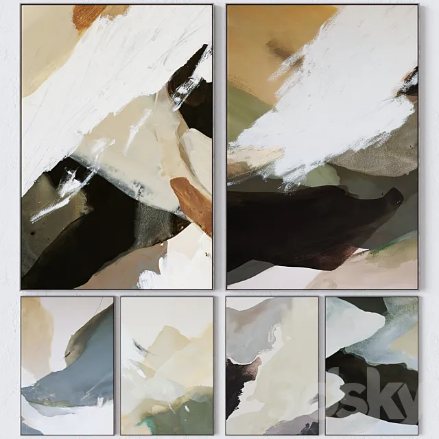 Set of six large wall paintings 2183 3D Model
