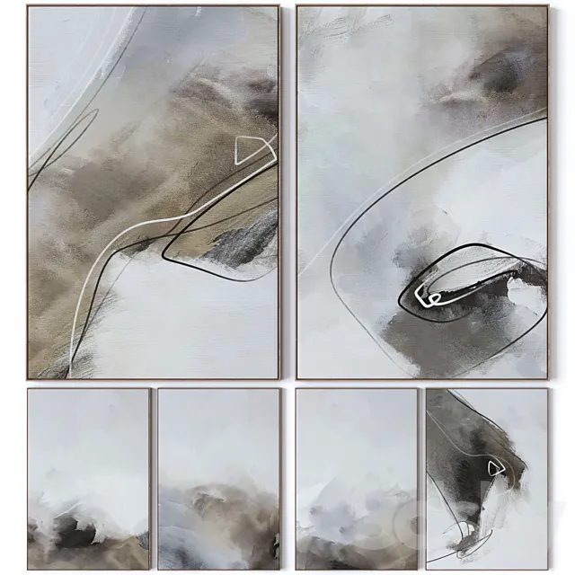 Set of six large wall paintings 2322 3D Model