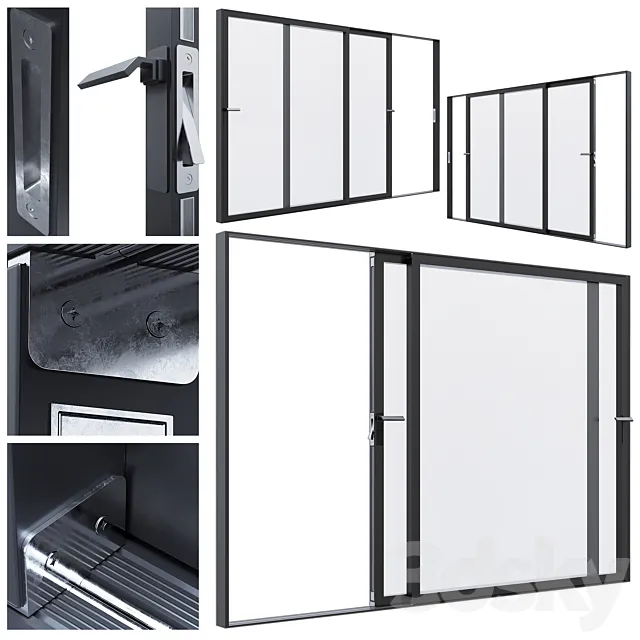 Set of sliding metal windows and doors 3D Model