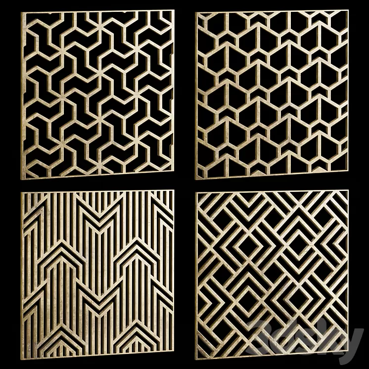 Set of square decorative panels 18 3D Model Free Download