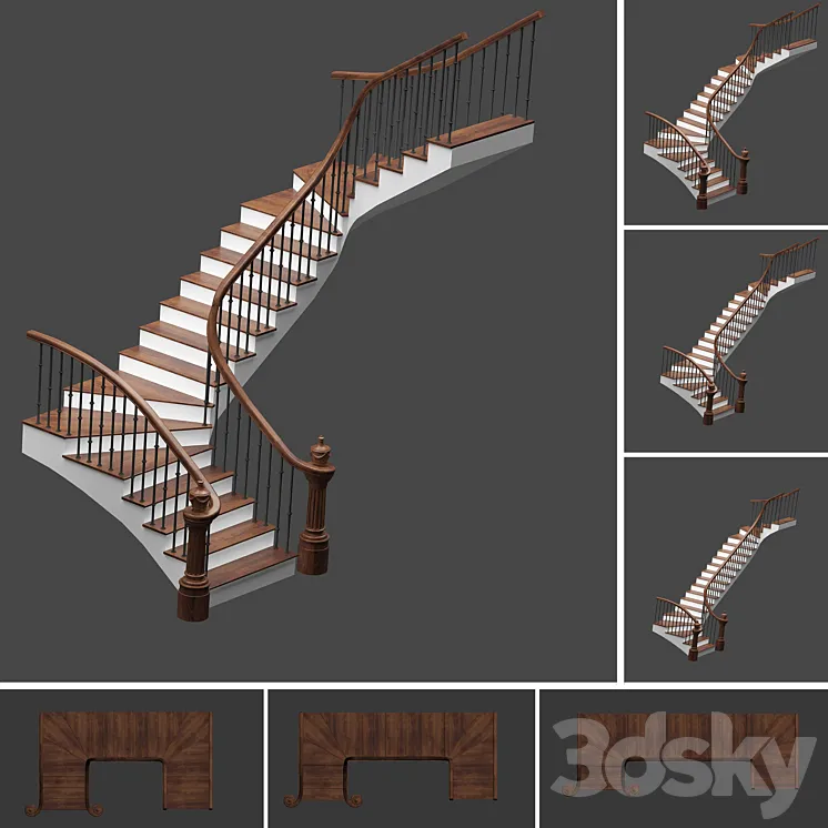 Set of stairs with 3 style 3D Model Free Download