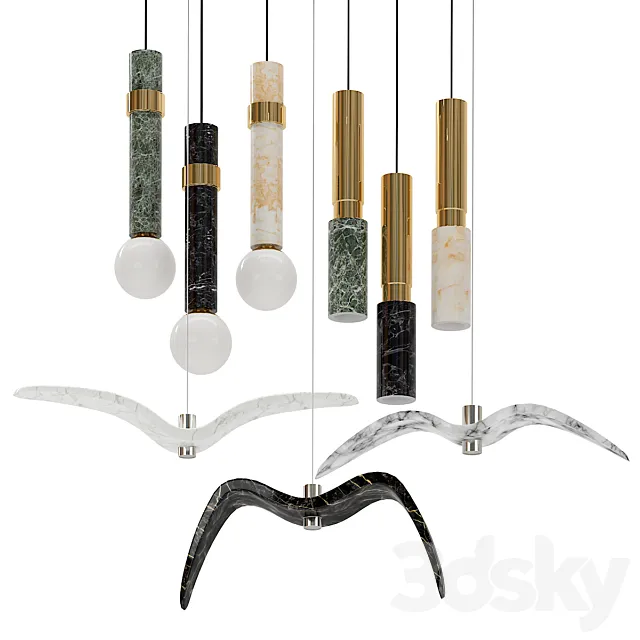 Set of suspended marble lamps 3D Model Set of suspended marble lamps 3D Model