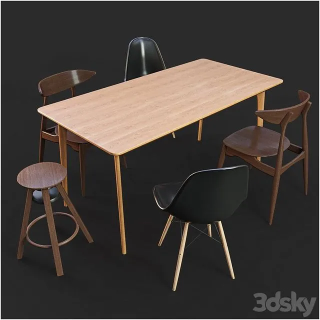 Set of table and chairs 3D Model