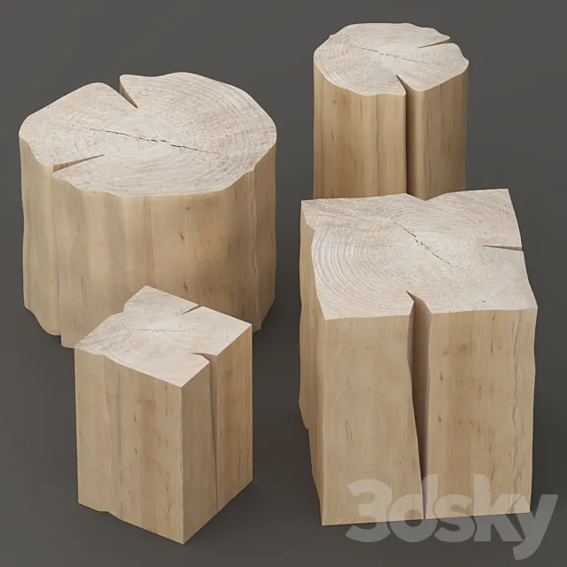 Set of tables from stumps. 3DModel Set of tables from stumps. 3DModel