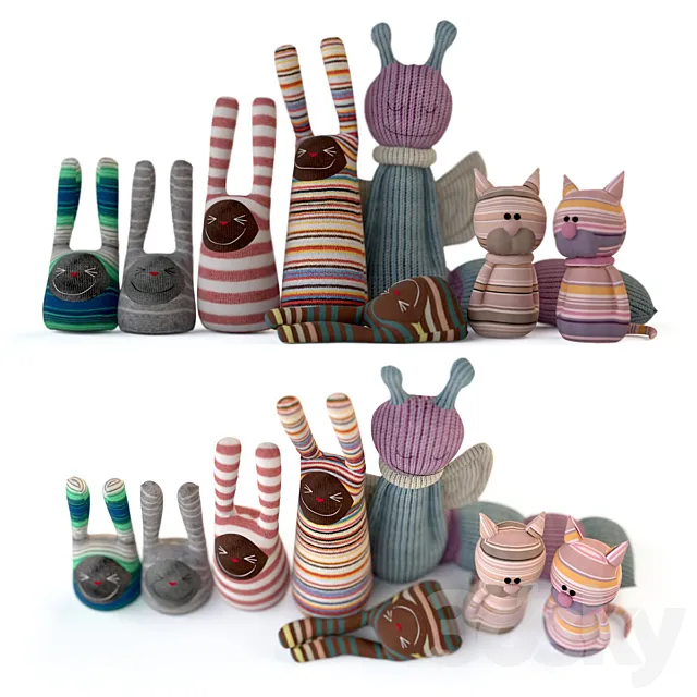 Set of textile toys from socks 3D Model Set of textile toys from socks 3D Model