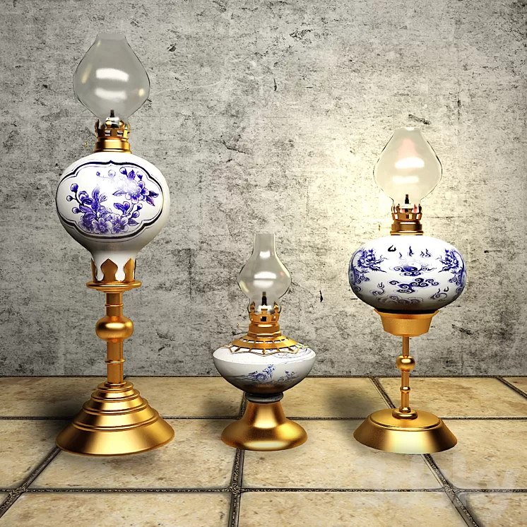 SET OF THREE OIL LAMP 3D Model