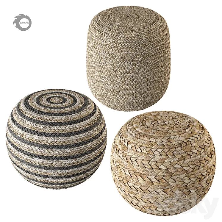 Set of three poufs 3D Model Free Download