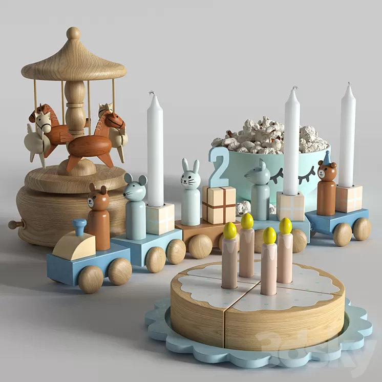 Set of toys with a cake 3D Model