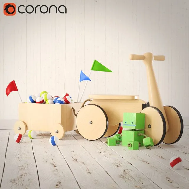 Set of toys (Wooden car) 3D Model