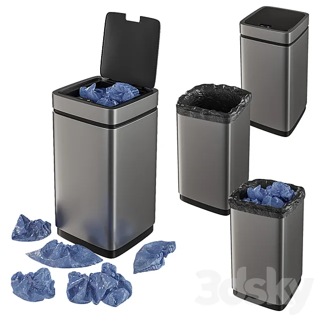 Set of trash cans with contents 3D Model