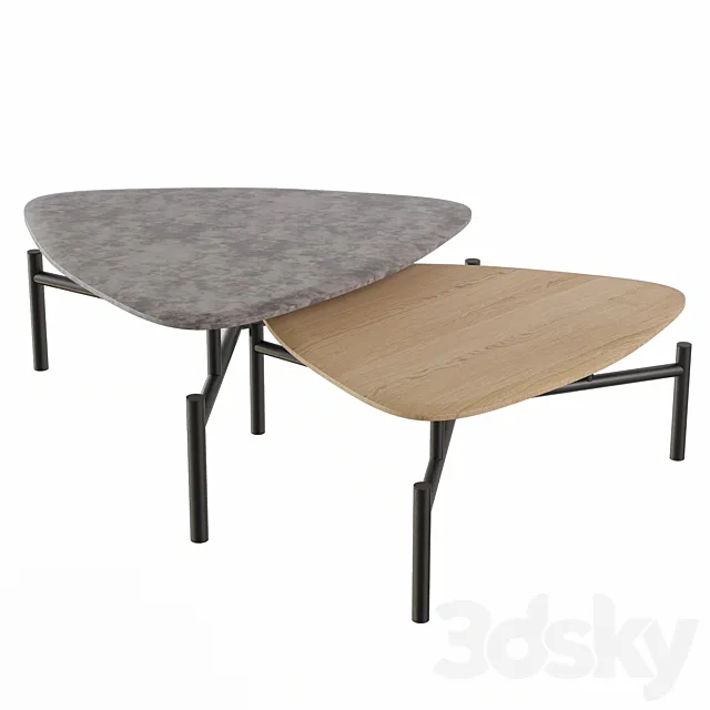 Set of two coffee tables Fin Natural beech and Concrete INMYROOM 3DModel