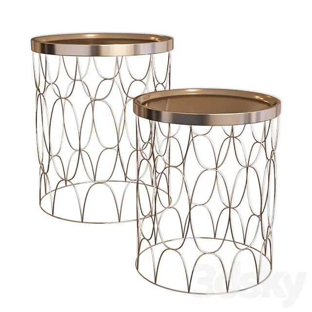 Set of two coffee tables with metal top A79100080 3D Model