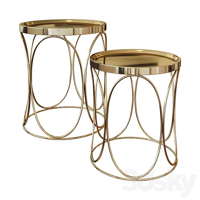 Set of two coffee tables with metal top A79100090 3D Model