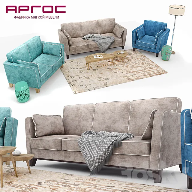 Set of upholstered furniture Bruno in three colors (MF “ARGOS”) 3DModel