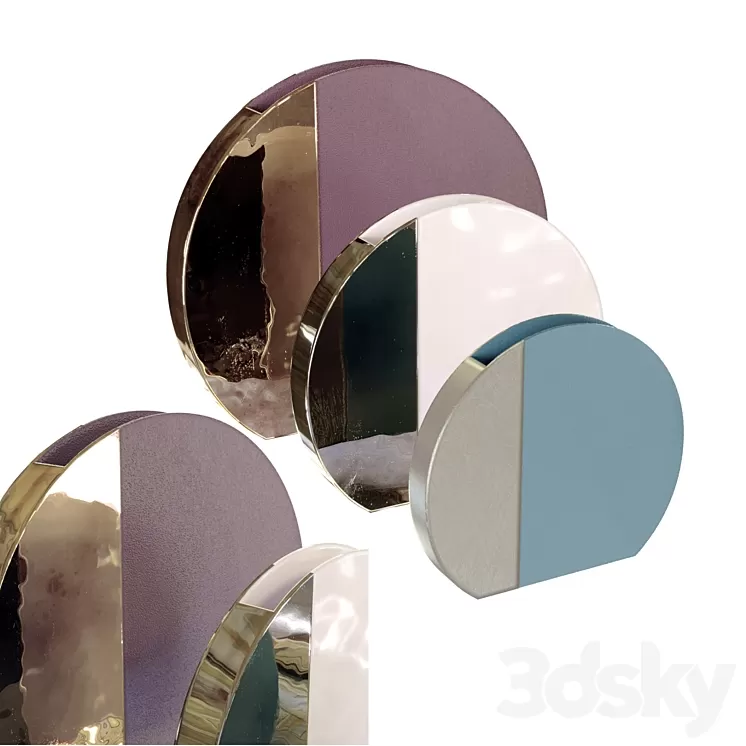 Set of vases Circle Vase 2 Glossy Tea Pink and Glossy Platinum 3D Model Free Download