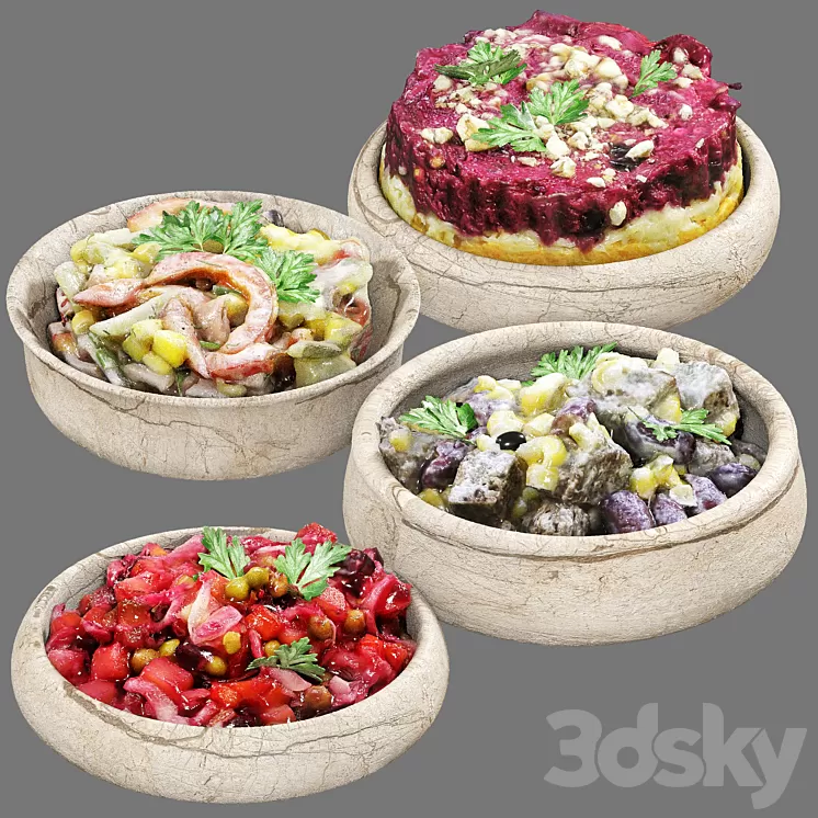 set of vegetable salads 3D Model Free Download