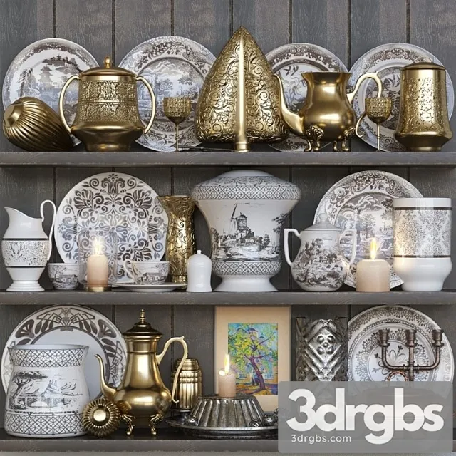 Set Of Vintage Dishes 12 Service 3D Model Download