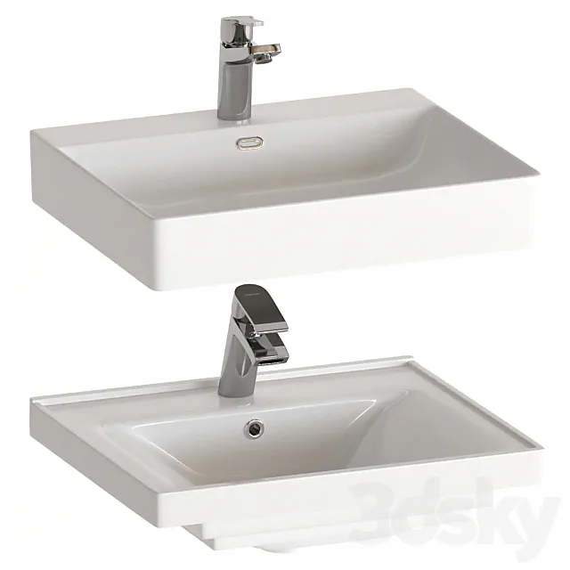 Set of washbasins with mixers 3D Model