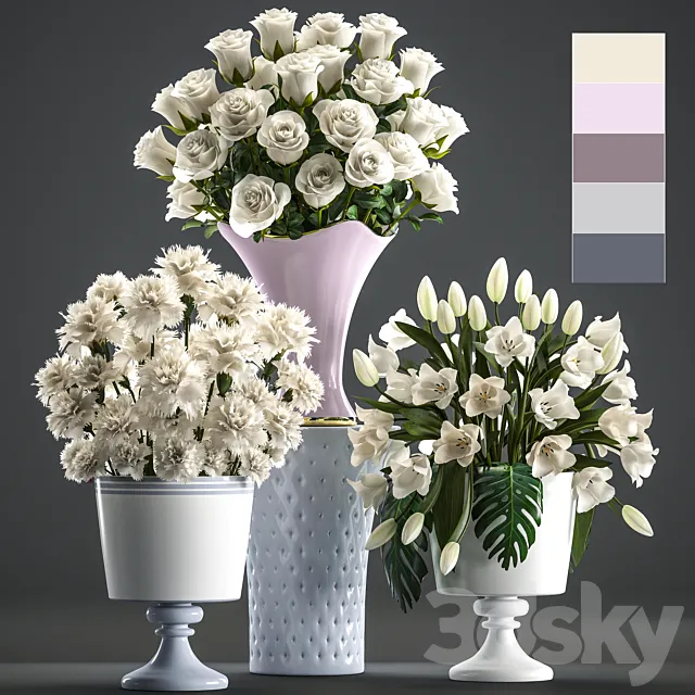 Set of white flowers 58. White bouquets pot flowerpot white tulips white roses carnation vase 3D Model Set of white flowers 58. White bouquets pot flowerpot white tulips white roses carnation vase 3D Model