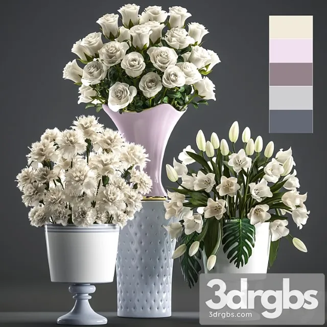 Set of white flowers 58. white bouquets, pot, flowerpot, white tulips, white roses, carnation, vase Set of white flowers 58. white bouquets, pot, flowerpot, white tulips, white roses, carnation, vase