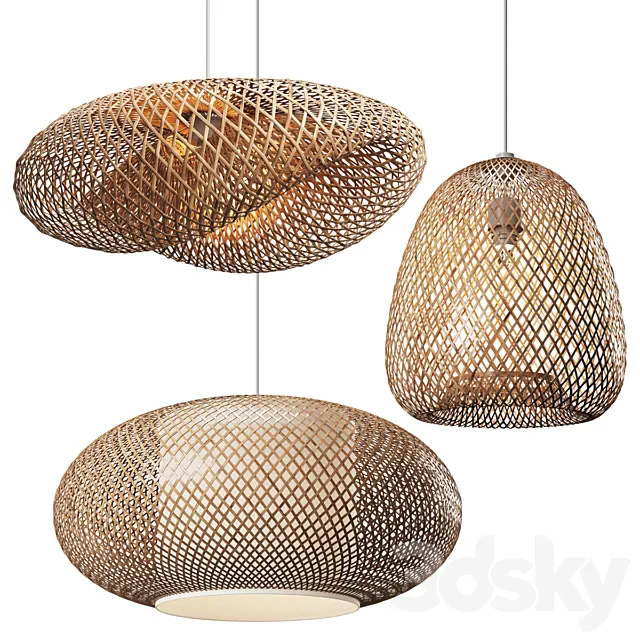 Set of Wicker lamps #4 3D Model Set of Wicker lamps #4 3D Model
