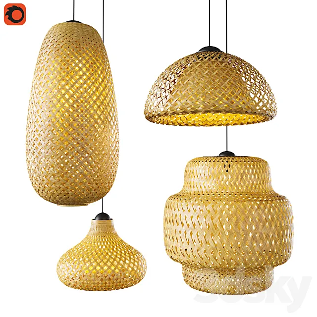 Set of wicker lamps made of bamboo 3D Model Set of wicker lamps made of bamboo 3D Model