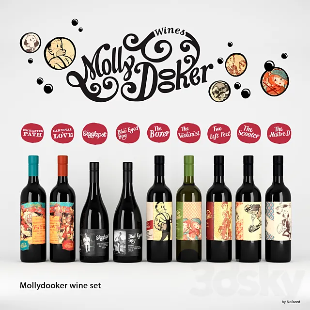 set of wine Mollydooker (9 bottles) 3D Model set of wine Mollydooker (9 bottles) 3D Model