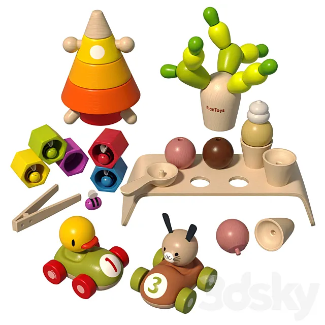 Set of Wooden Educational Toys Plan Toys 3D Model Set of Wooden Educational Toys Plan Toys 3D Model