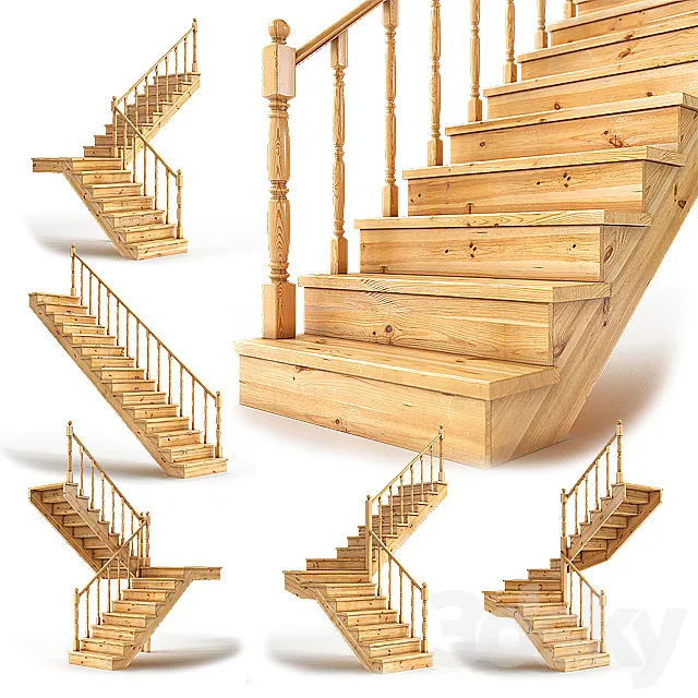Set of wooden stairs 3DModel