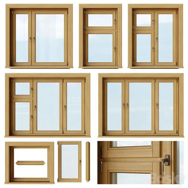 Set of wooden windows 1 + Designer 3D Model