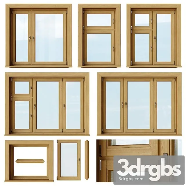 Set of wooden windows 1 + designer 3D Model Download
