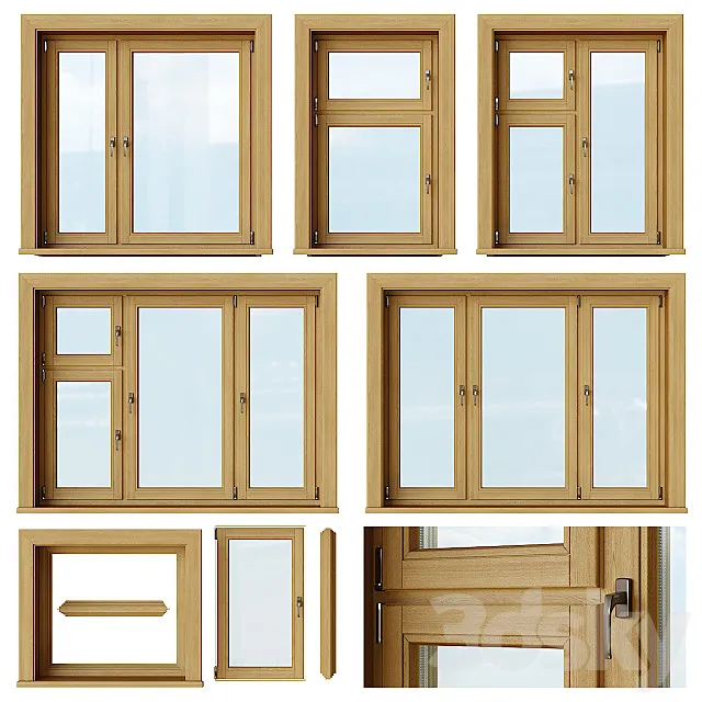 Set of wooden windows 1 + Designer 3DModel
