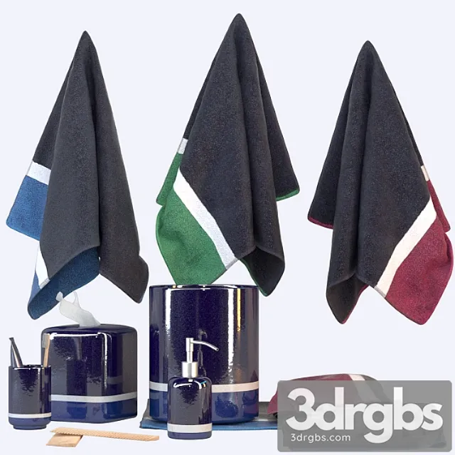 Set Pottery Barn Teen Color Block Bath Accessories Set 3 3D Model Download