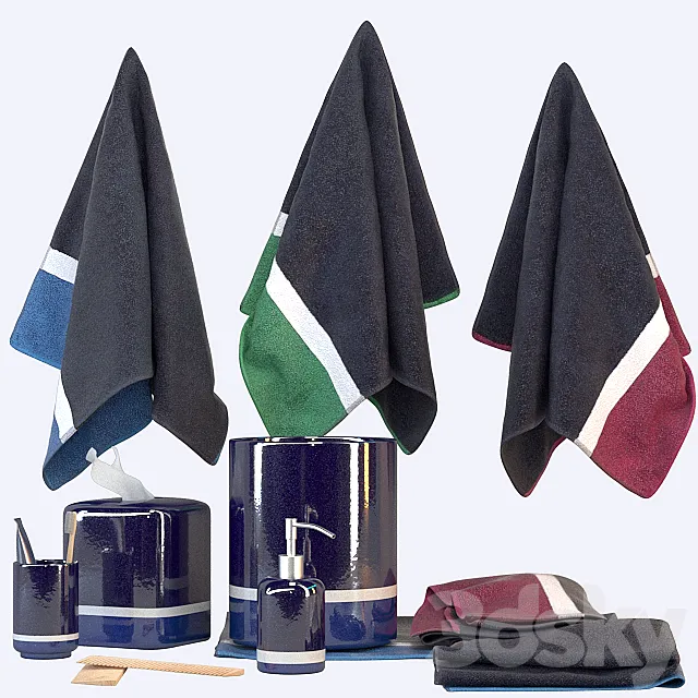 Set Pottery Barn Teen Color Block Bath Accessories Set 3D Model Set Pottery Barn Teen Color Block Bath Accessories Set 3D Model