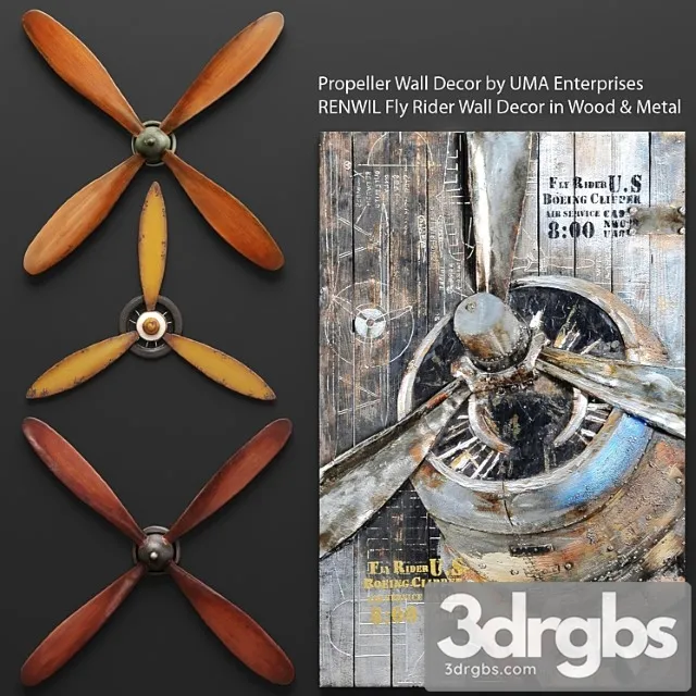 Set propellers from uma enterprises and the picture renwil propeller wall decor picture metal decorative for wall 3D Model Download