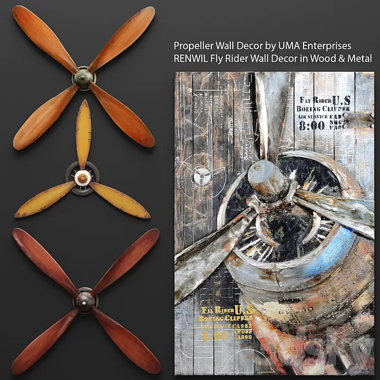 Set propellers from UMA Enterprises and the picture RENWIL propeller wall decor picture metal decorative for wall 3D Model